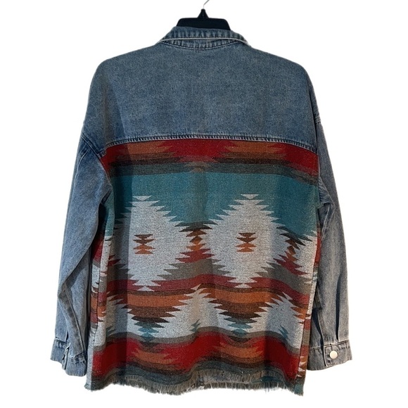 Denim Southwest Blanket Chouyatou Navaho Blanket Print Button Jacket L - Picture 7 of 16